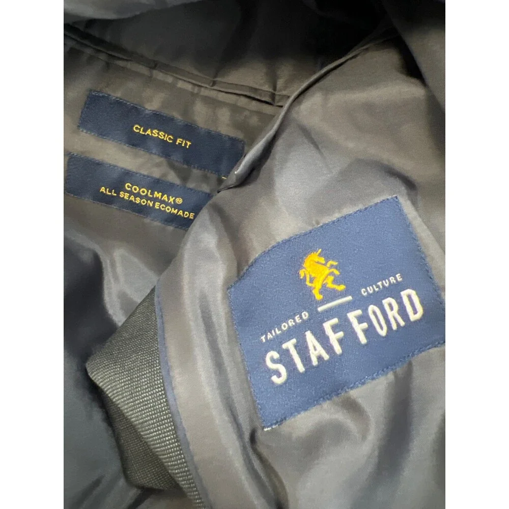 Stafford Mens Dark Gray Micro Basketweave Pattern Two Button Blazer Jacket - 42R